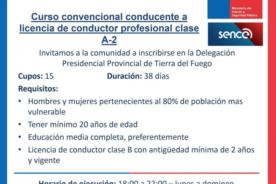 INVITA A INSCRIBIRSE A CURSO LICENCIA DE CONDUCIR CLASE A-2